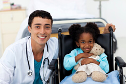 A doctor and patient involved in a pediatric clinical trial and research