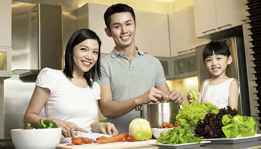 Family eating healthy food