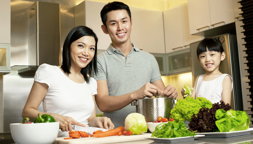 Family preparing vegetables