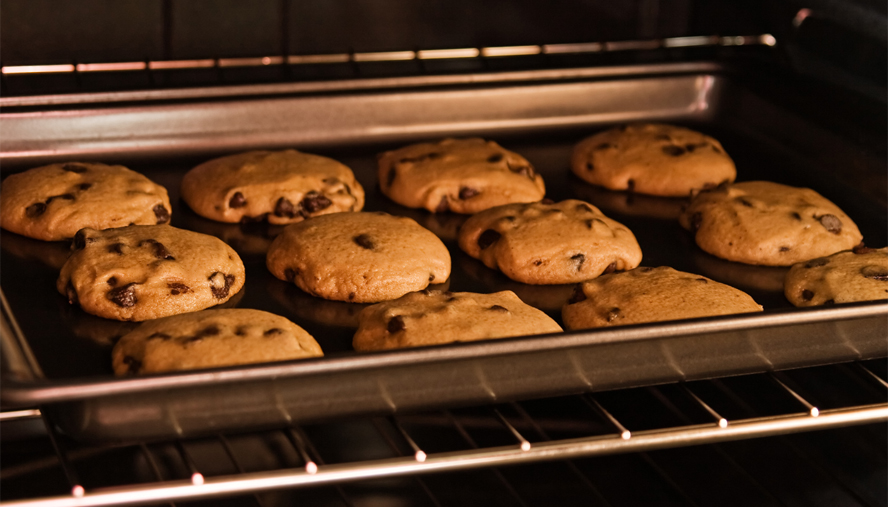 Cookies on a baking sheet in the oven